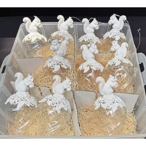 10 Rare Blown Glass White Squirrel Christmas decorations ornaments Brevard NC